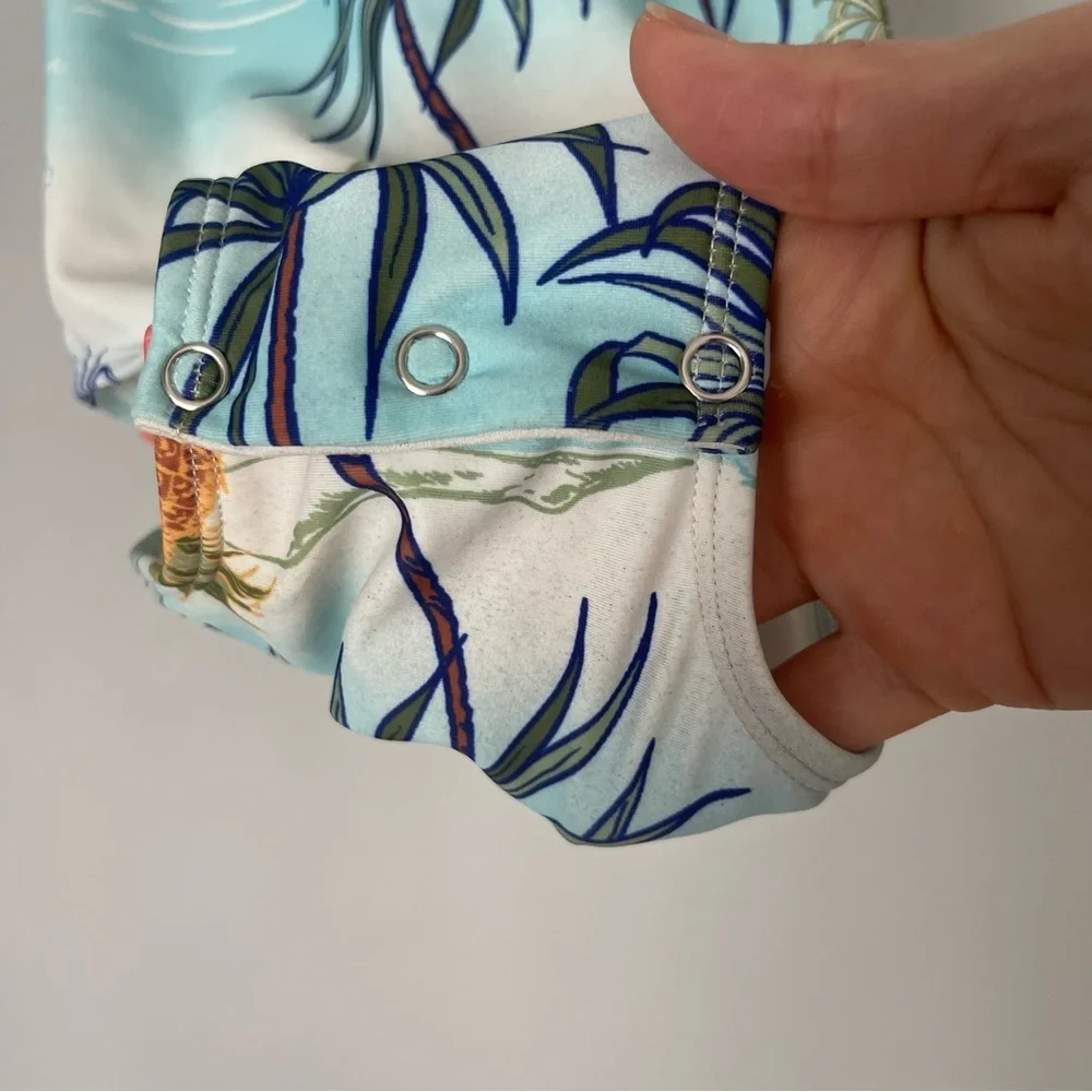Outdoor Oasis 5T Toddler White Tropical One Piece Swimsuit Coconut Palm Tree